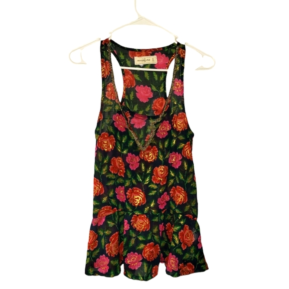 Abercrombie & Fitch Tops - Abercrombie & Fitch extra small flowy floral loose fit gold beads tank top